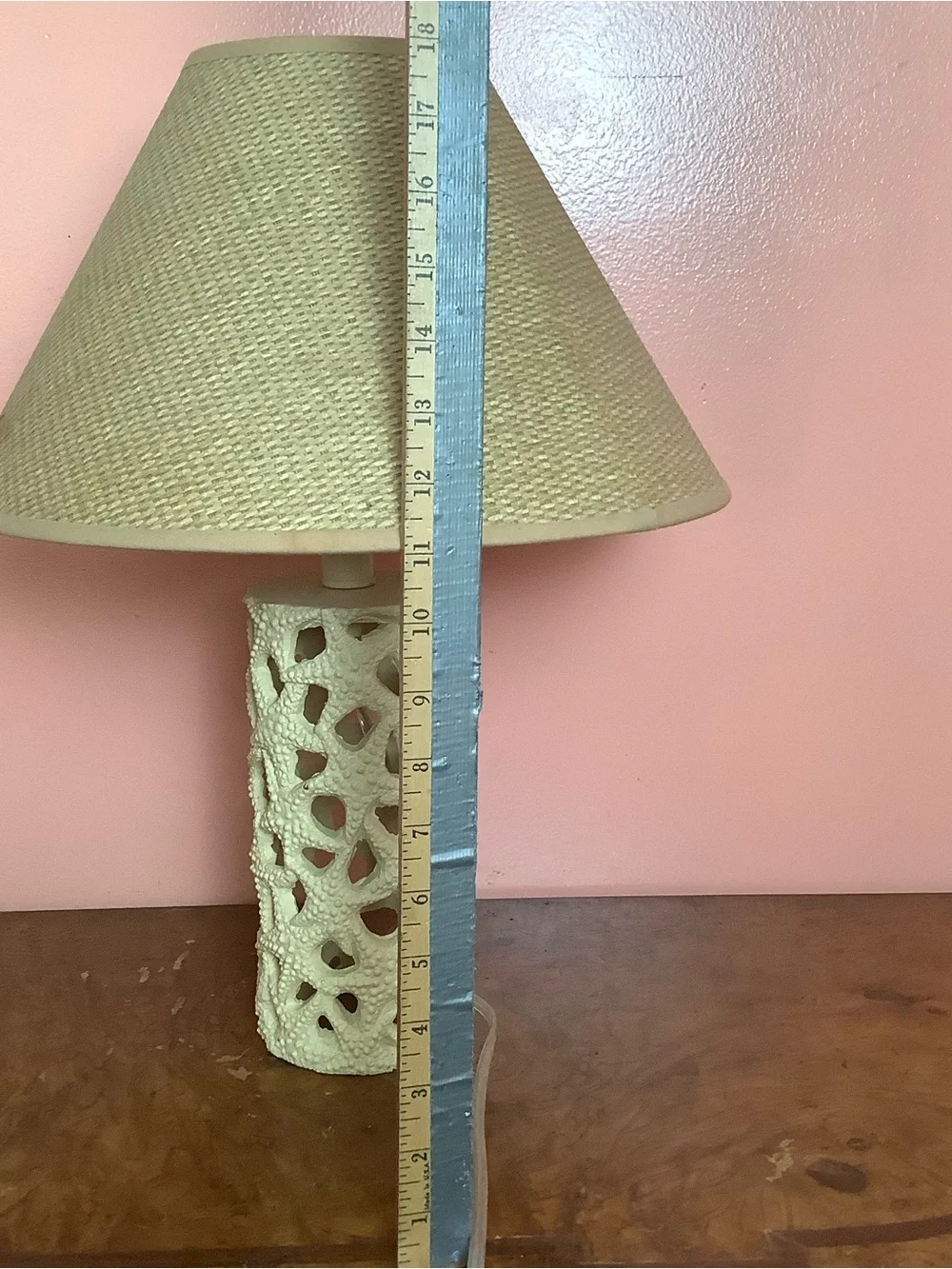 Starfish 18” Resin Table Lamp Beach House Coastal Woven Texture Shade